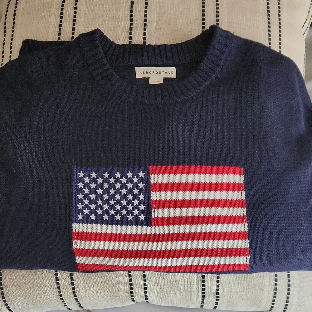 Aeropostale Dark Blue Sweater with Flag Pattern GUC (L)